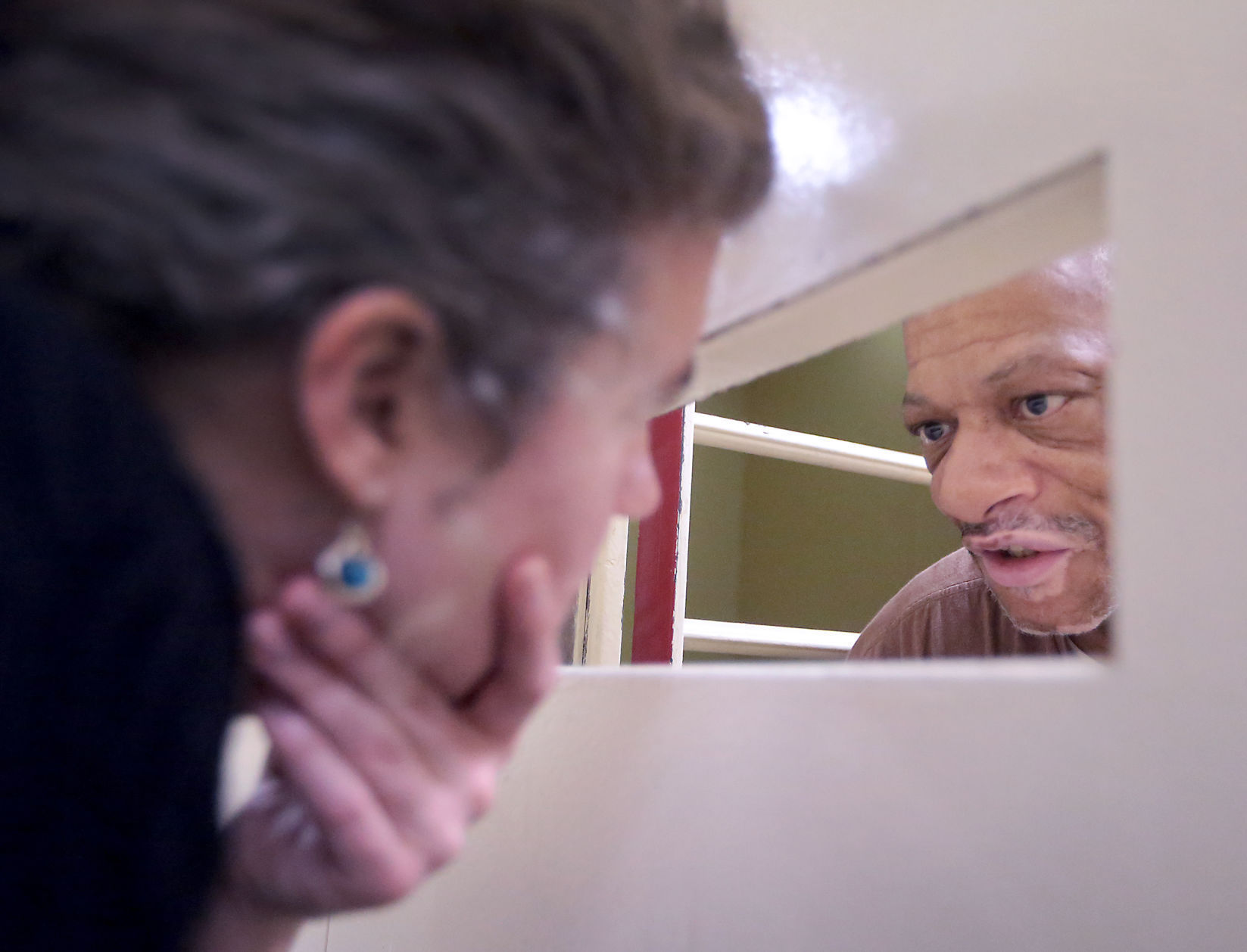 Chaplain Christa Fisher visiting inmate Tommie Crawford